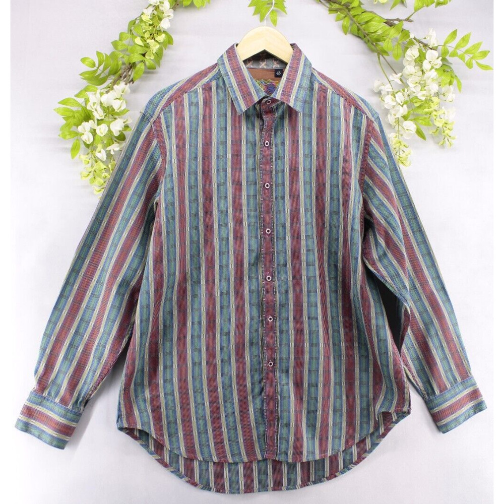 Robert Graham Men’s Button Up Long Sleeve Shirt Multicolor Striped Flip Cuffs L